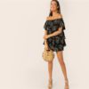 Boho Off The Shoulder Layered Ruffle Geometric Print Mini Dress