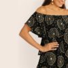 Boho Off The Shoulder Layered Ruffle Geometric Print Mini Dress - Image 5