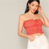 Boho Tie Front Frill Trim Bandeau Crop Tank Top