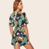 Boho Tropical Print Self Belted Wrap Romper - Image 2