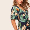 Boho Tropical Print Self Belted Wrap Romper - Image 5
