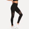 Casual Sexy Contrast Mesh Contrast Skinny Solid Leggings