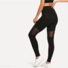 Casual Sexy Contrast Mesh Contrast Skinny Solid Leggings - Image 3