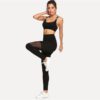 Casual Sexy Contrast Mesh Contrast Skinny Solid Leggings - Image 4