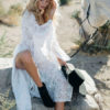 Cover Up Dress Boho Lace Maxi Dress Long Sleeve Sheer Split Dress