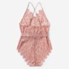 Criss Cross Eyelash Floral Lace Teddy Bodysuit Women One-Piece Sleep Pajamas - Image 17