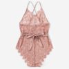 Criss Cross Eyelash Floral Lace Teddy Bodysuit Women One-Piece Sleep Pajamas - Image 20