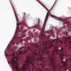 Criss Cross Eyelash Floral Lace Teddy Bodysuit Women One-Piece Sleep Pajamas - Image 4
