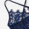 Criss Cross Eyelash Floral Lace Teddy Bodysuit Women One-Piece Sleep Pajamas - Image 9