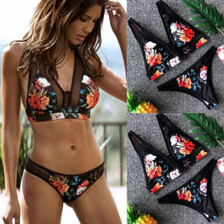 Floral Bikini Set Push Up Padded Bra Swimwear