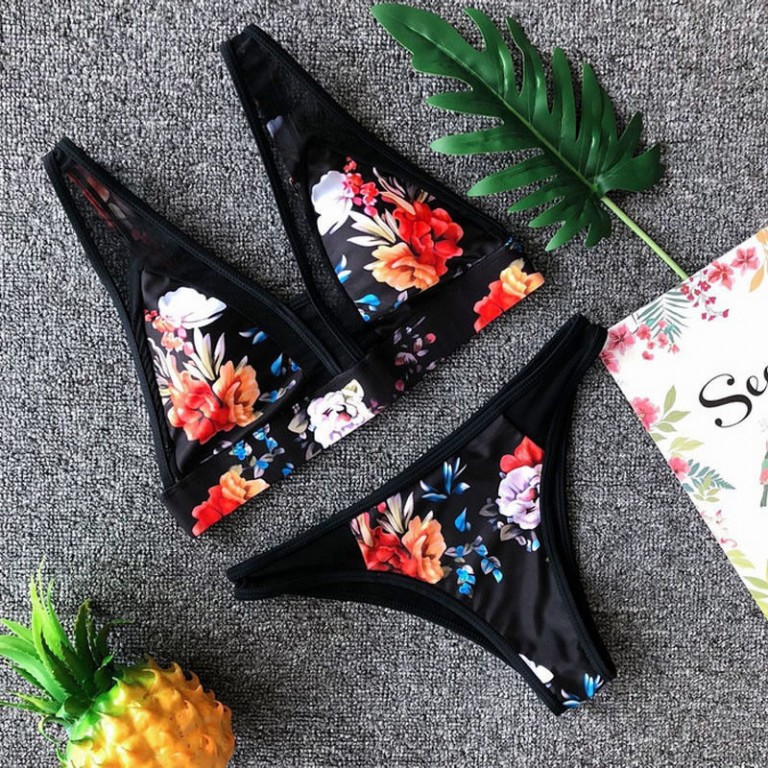 Floral Bikini Set Push Up Padded Bra Swimwear - Image 2