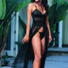 Lace Semi-Sheer Open Front Black Robe