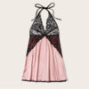 Lady Sexy Contrast Lace Bodice Night Dress Satin Women Sleepwear - Image 3