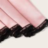 Lady Sexy Contrast Lace Bodice Night Dress Satin Women Sleepwear - Image 5