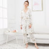 Leaf Print Cami Pajama Set Female Three-piece Robe Gown Sets
