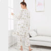Leaf Print Cami Pajama Set Female Three-piece Robe Gown Sets - Image 3