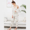 Leaf Print Cami Pajama Set Female Three-piece Robe Gown Sets - Image 2