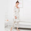 Leaf Print Cami Pajama Set Female Three-piece Robe Gown Sets - Image 4