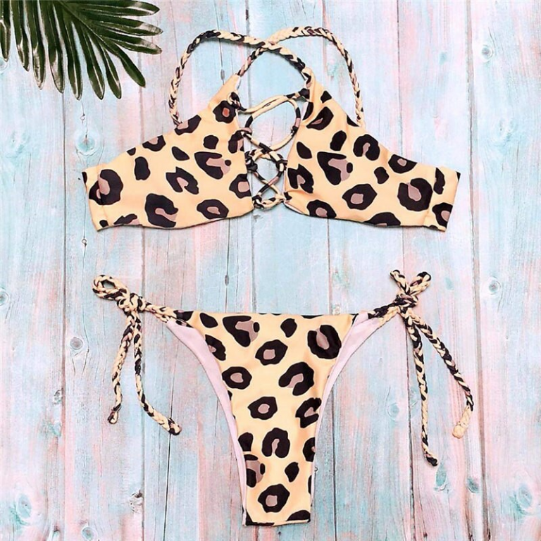 Leopard Print Swimsuit Push Up Padded Bra and Briefs Bandage Beachwear - Image 5