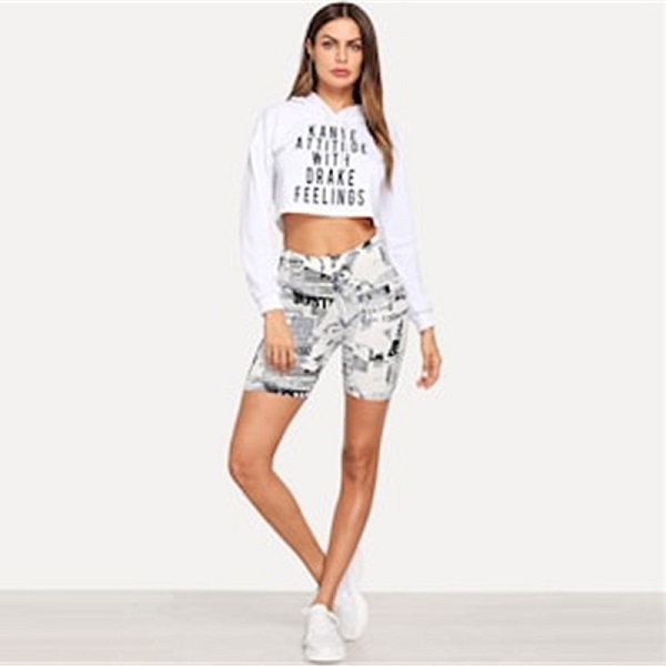 Modern Lady Allover Letter Print Cycling Crop Short Leggings - Image 4