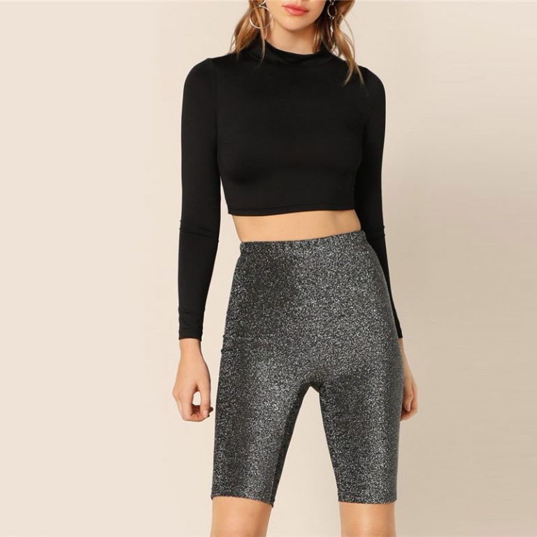 Modern Lady Solid Glitter Skinny Cycling Casual Short Legging