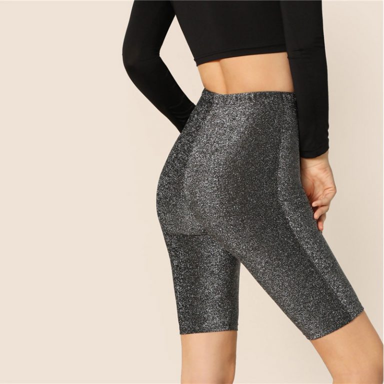 Modern Lady Solid Glitter Skinny Cycling Casual Short Legging - Image 2