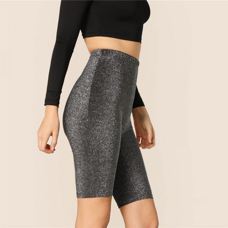 Modern Lady Solid Glitter Skinny Cycling Casual Short Legging - Image 5