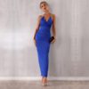 New Halter Sexy V Neck Backless Blue White Club Dress