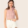 One Shoulder Bow Knot Tie Neck Sexy Tank Top