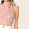 One Shoulder Bow Knot Tie Neck Sexy Tank Top - Image 4
