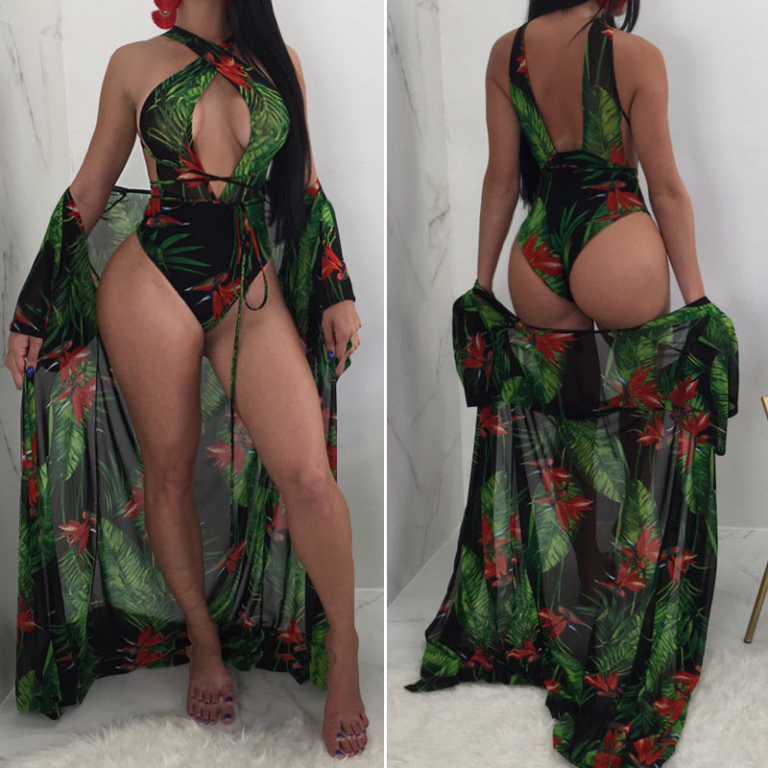 Plus Size Sexy Women One Piece Floral Bikini