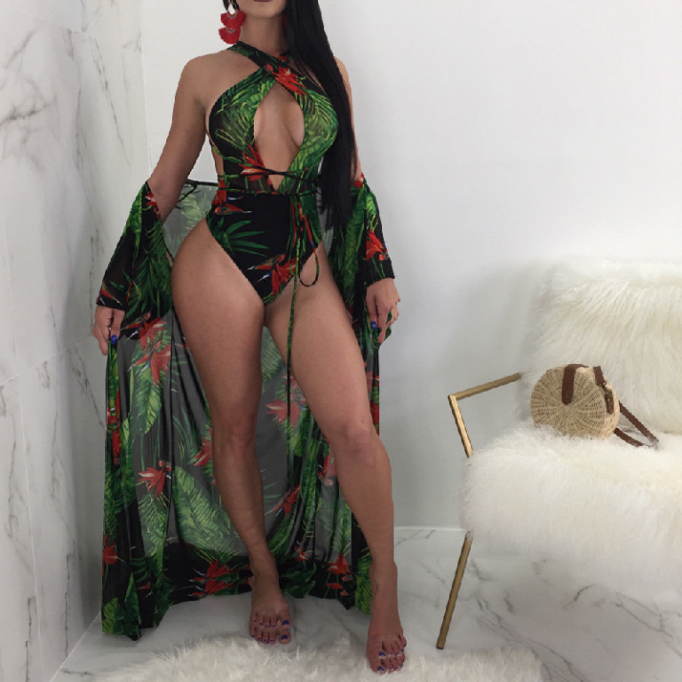 Plus Size Sexy Women One Piece Floral Bikini - Image 2