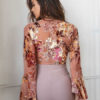 Sexy Crop Top Long Sleeve Plunging Neck Knotted Chiffon Floral Top - Image 5