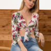 Sexy Crop Top Printed Knotted Tie Three Quarter Sleeve Women Wrap Top - Image 3