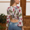 Sexy Crop Top Printed Knotted Tie Three Quarter Sleeve Women Wrap Top - Image 5