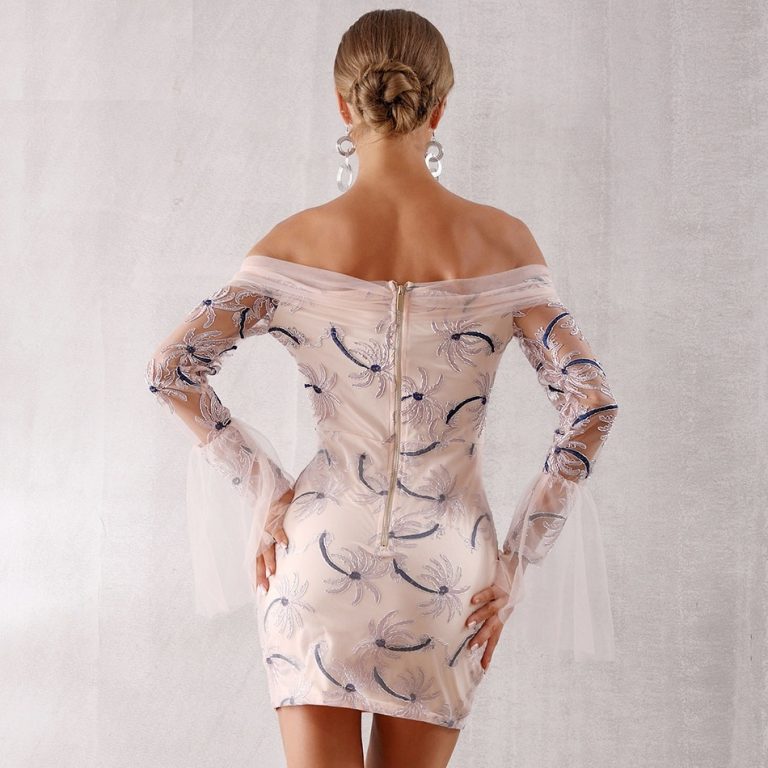 Sexy Lace Slash Neck Elegant Off Shoulder Bodycon Club Dresses - Image 4