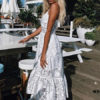 Sexy Long Dress Lace V Neck Straps Slip Dress - Image 2