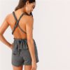 Sexy Plunging Neck Crisscross Backless Striped Rompers - Image 2