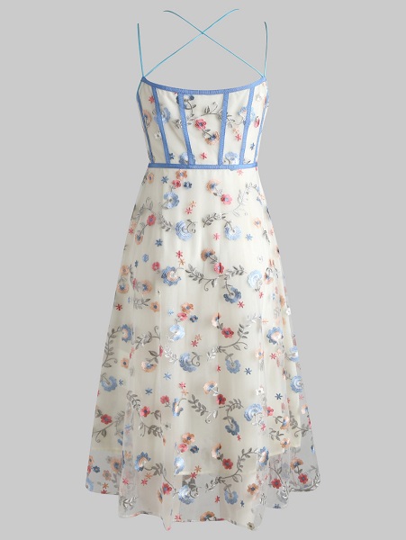 Spaghetti Strap Embroidered Midi Dress - Image 4