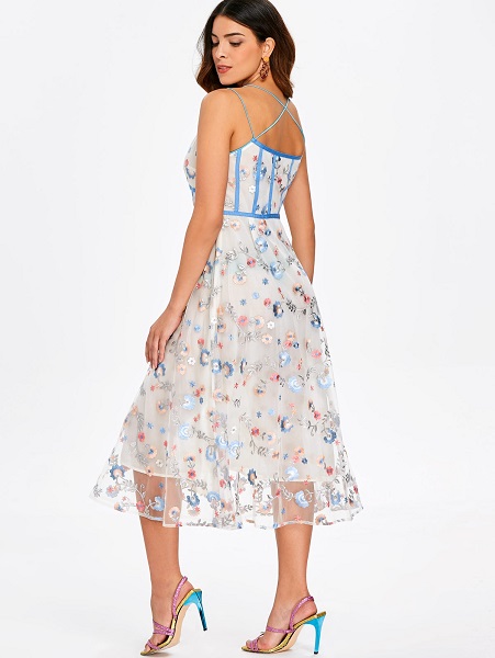 Spaghetti Strap Embroidered Midi Dress - Image 2