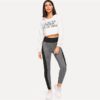 Sporting Casual Wide Waist Color Block Leggings - Image 4