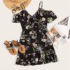 Surplice Cold Shoulder Ruffle Floral Mini Elegant Dress - Image 6