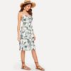 Boho Single Breasted Pocket Tropical Print Midi Dress - Image 3