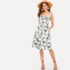 Boho Single Breasted Pocket Tropical Print Midi Dress