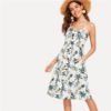 Boho Single Breasted Pocket Tropical Print Midi Dress - Image 2