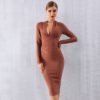 Women Bandage Vestidos Sexy Deep V Bodycon Club Midi Evening Party Dress - Image 7