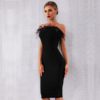 Sexy Black Feathers Sleeveless Strapless Bodycon Club Party Dress Inspired By kendall jenner at REVOLVEawards - Image 3