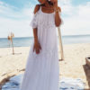 Women Boho Maxi Dress Lace Half Sleeve Cold Shoulder Beach Dress