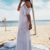 Women Boho Maxi Dress Lace Half Sleeve Cold Shoulder Beach Dress - Image 2
