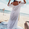 Women Boho Maxi Dress Lace Half Sleeve Cold Shoulder Beach Dress - Image 3